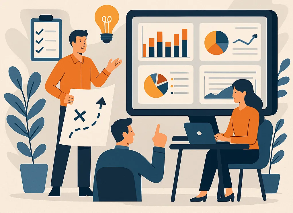 Planejamento estratégico de BI com dashboards organizados